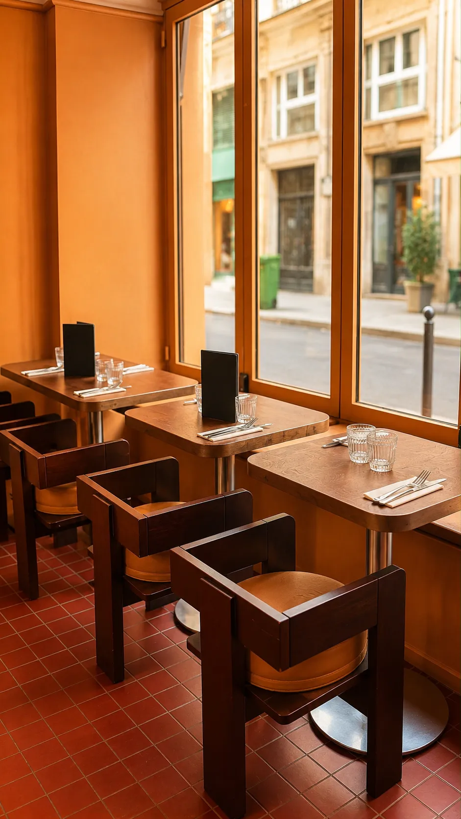 Tables côté fenêtre, vue sur la rue de Paradis